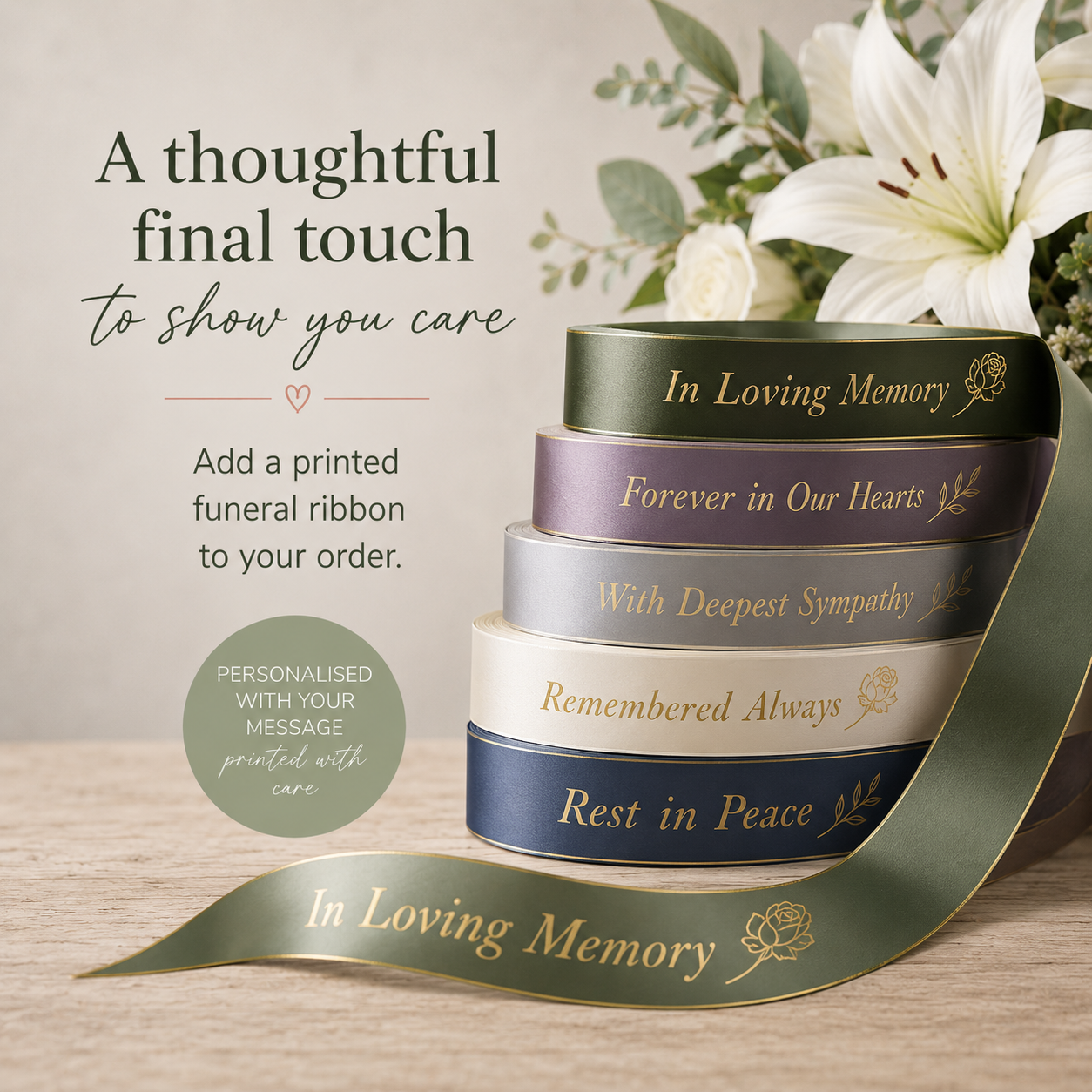 gold lettering on ribbon