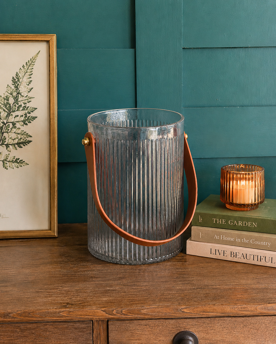 Ribbed Vase With Leather Handle