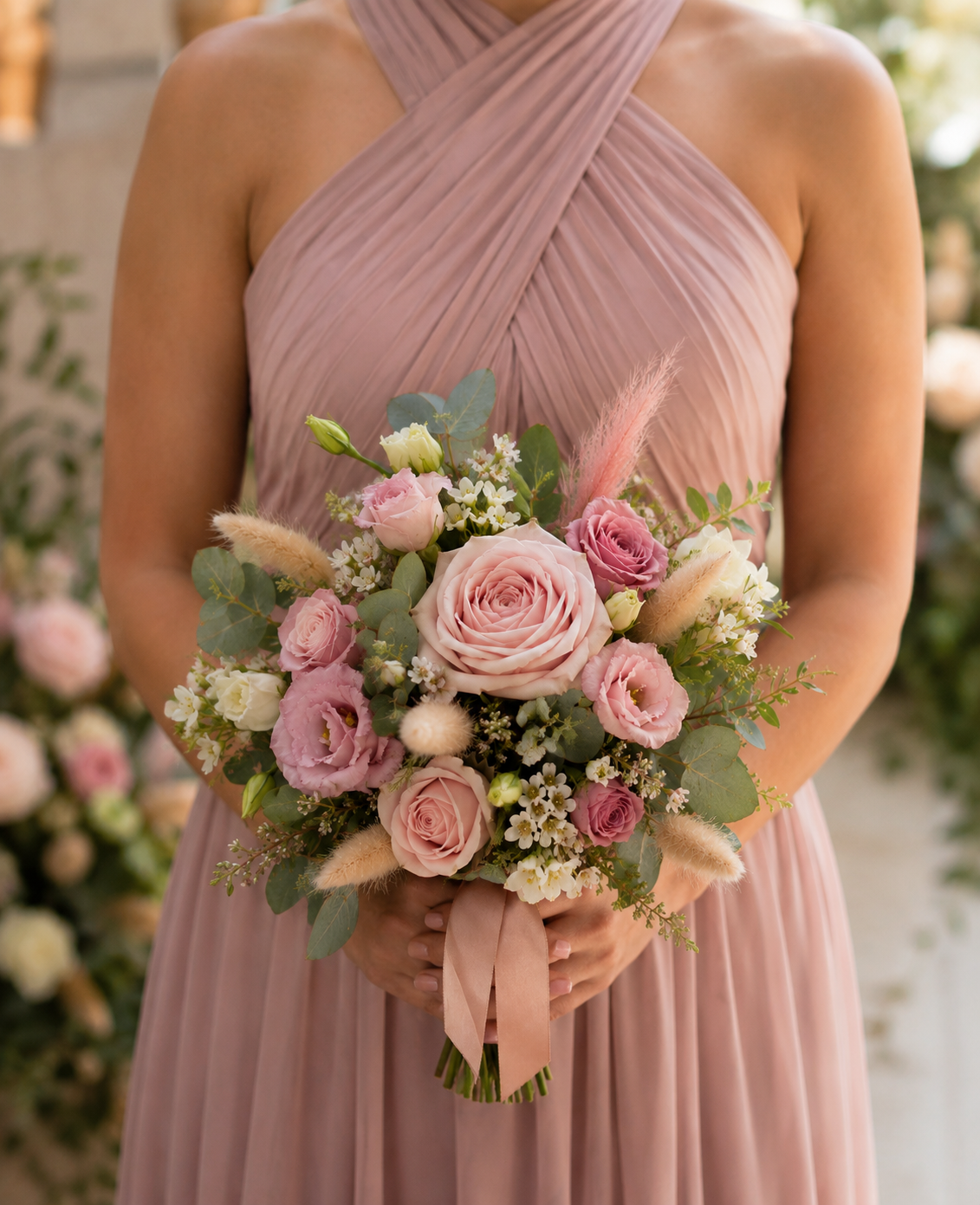 Blush Boho Bridesmaids Bouquet