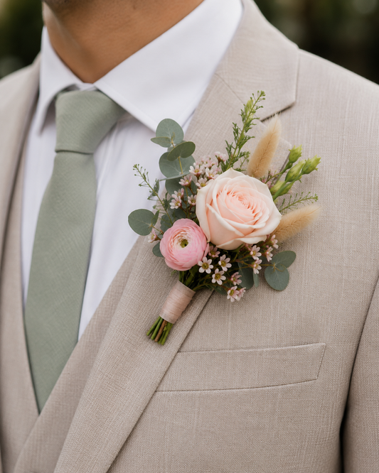 Blush Boho Grooms Buttonhole