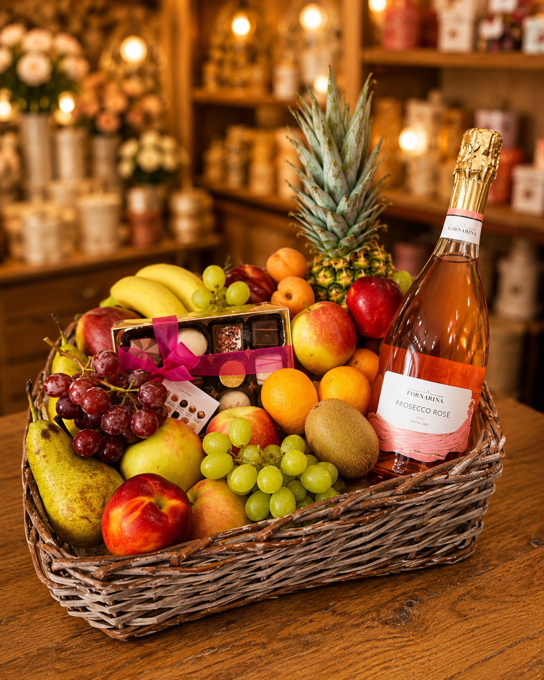 Rose Prosecco Fruit Basket